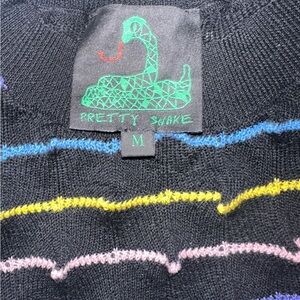 Pretty Snake Black Sweater with Dimples of Colorful Stripes! M